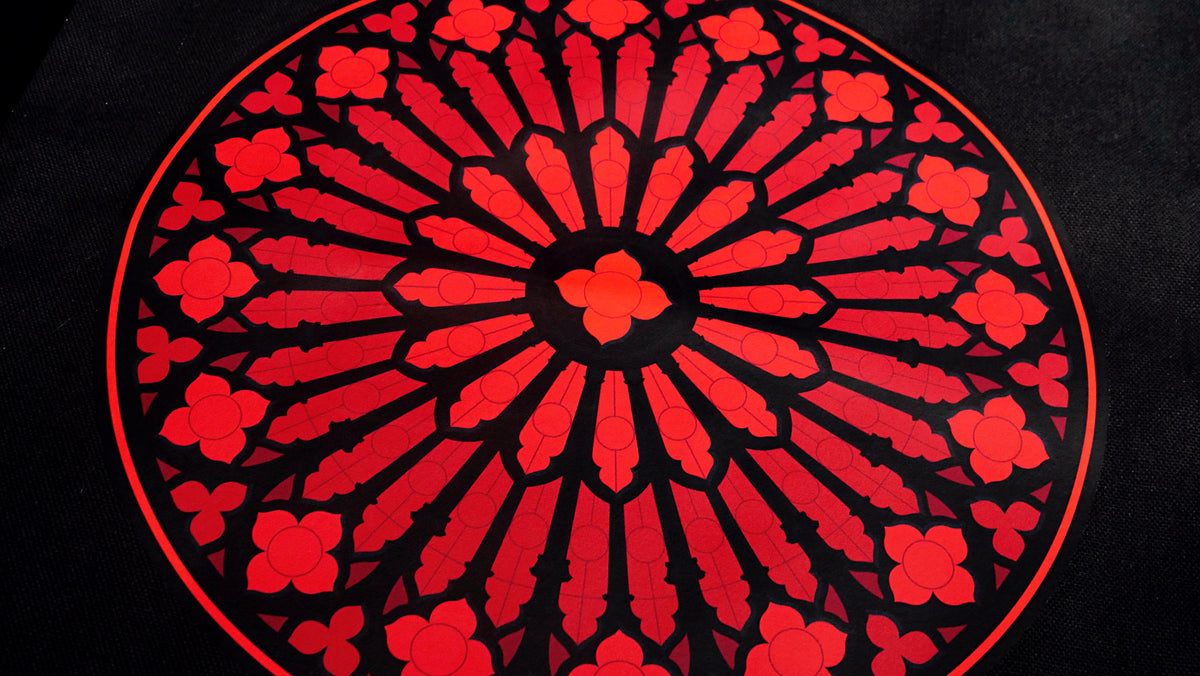 Red Gothic Rose Window Tote Bag