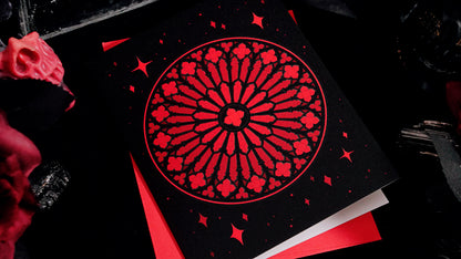 Red Gothic Rose Window Greeting Card
