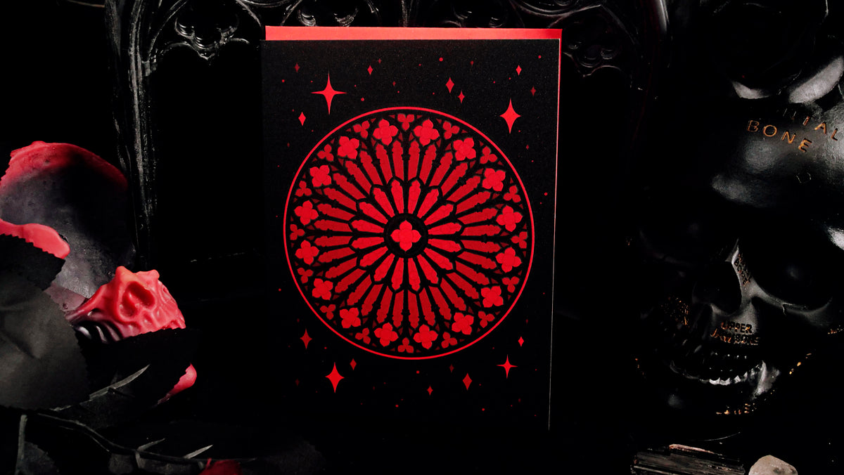 Red Gothic Rose Window Greeting Card