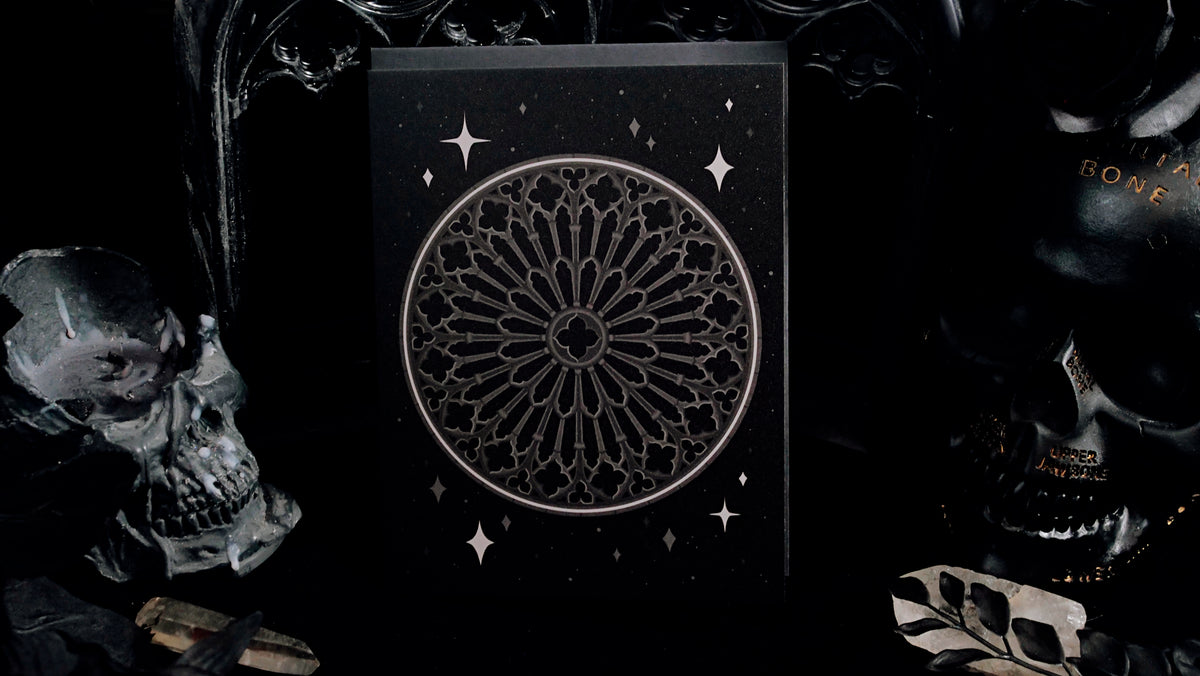 Grey Gothic Rose Window Greeting Card
