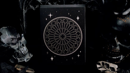 Grey Gothic Rose Window Greeting Card