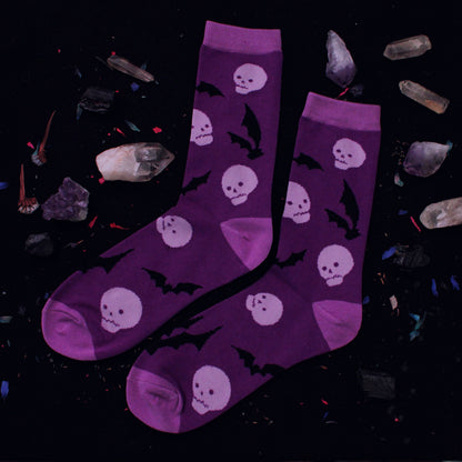 Chaussettes Crânes &amp; Chauves-Souris Édition Violette