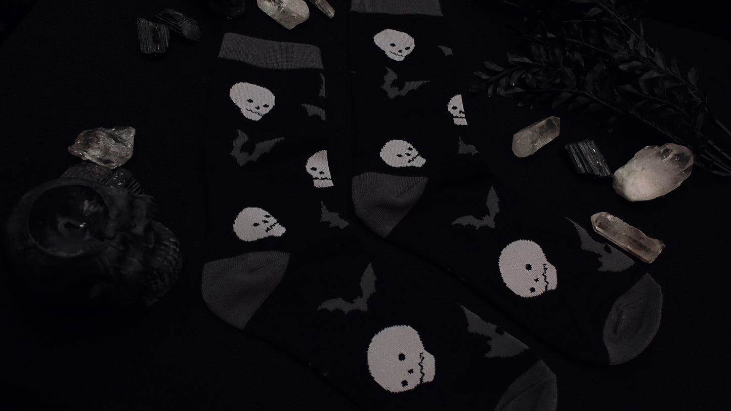 Skulls & Bats Socks - Black & Grey