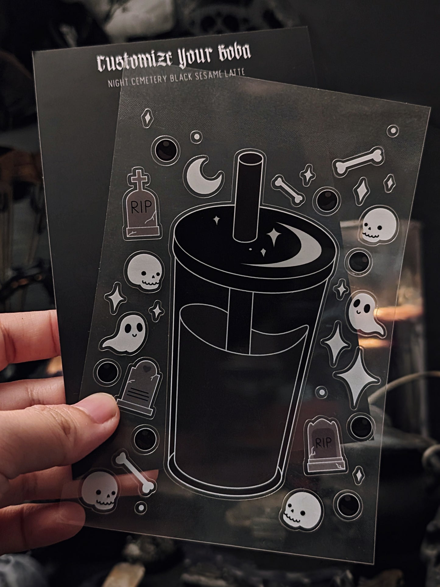 Night Cemetery Black Sesame Latte - Customize Your Boba Sticker Sheet