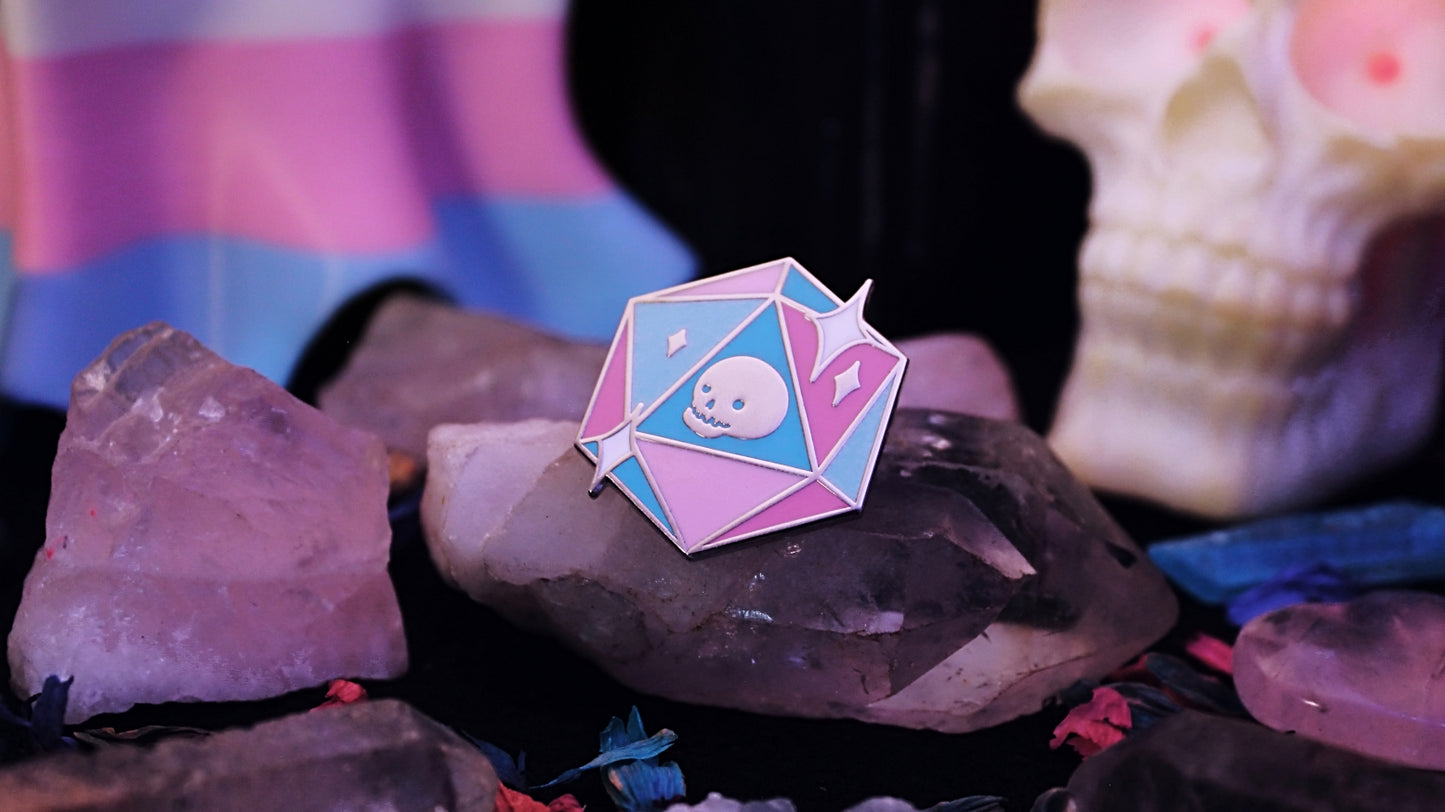 Trans D20 Icosahedron Pin