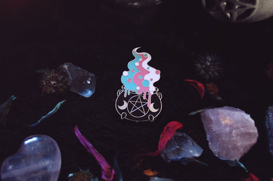 Trans Witch Cauldron Pin