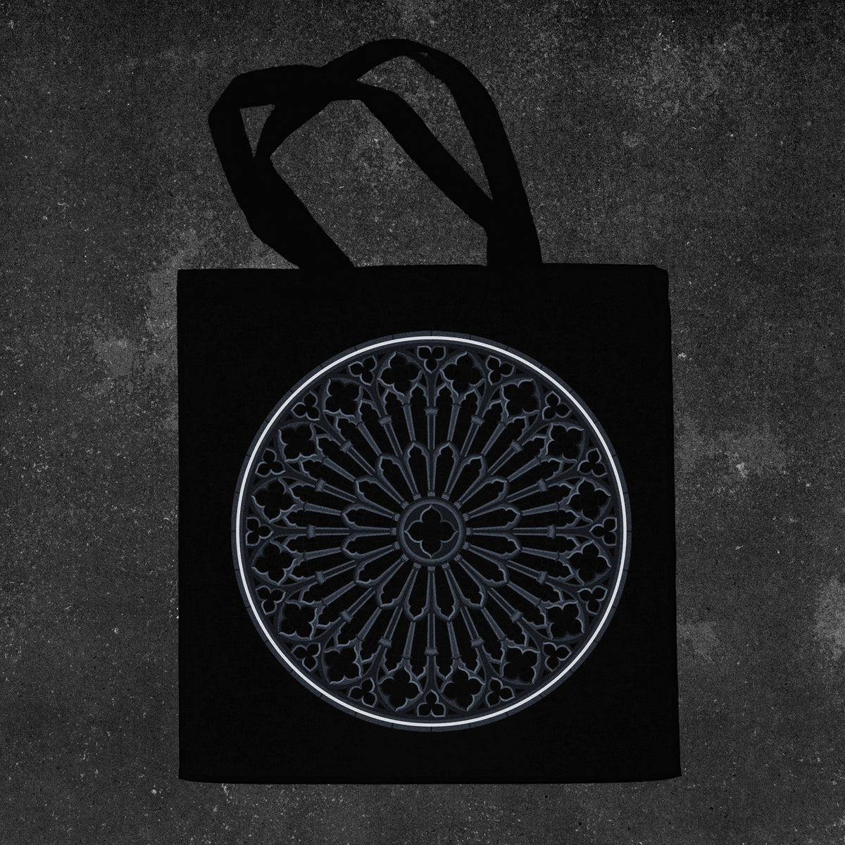 Grey Gothic Rose Window Tote Bag