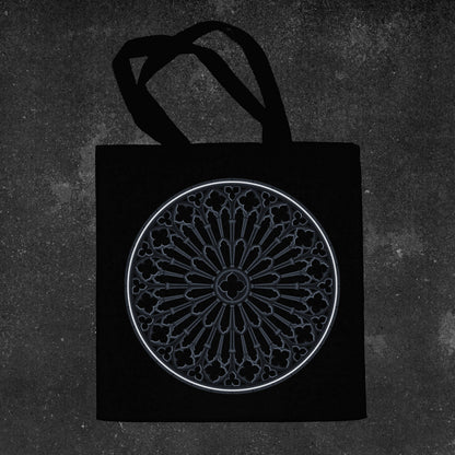 Grey Gothic Rose Window Tote Bag
