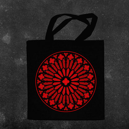 Red Gothic Rose Window Tote Bag